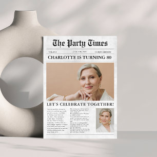 Unique newspaper 80th Birthday Custom Photo Invitation