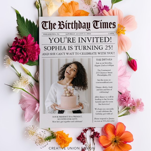 Unique Newspaper Birthday Party Invitation (Creator Uploaded)