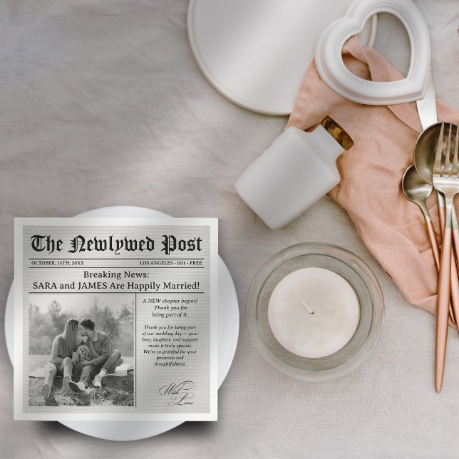 Unique Newspaper Fun Facts Photo Wedding Napkins (Creator Uploaded)