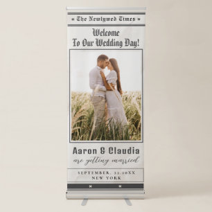 Unique Newspaper Theme Photo Wedding Welcome  Retractable Banner