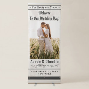 Unique Newspaper Theme Photo Wedding Welcome  Retractable Banner