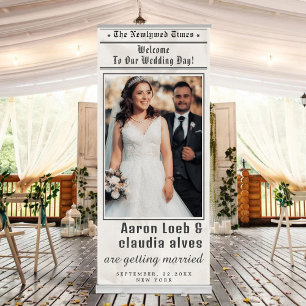 Unique Newspaper Theme Photo Wedding Welcome  Retractable Banner