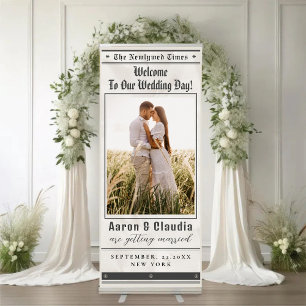 Unique Newspaper Theme Photo Wedding Welcome  Retractable Banner
