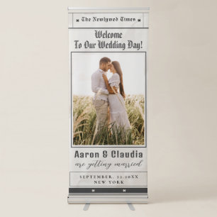 Unique Newspaper Theme Photo Wedding Welcome  Retractable Banner