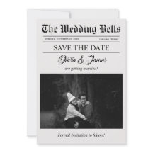 Unique Newspaper Wedding Photo Save the Date Card 