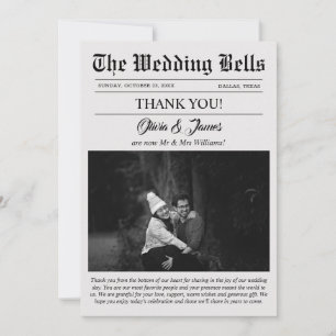 Unique Newspaper Wedding Photo Thank You Card