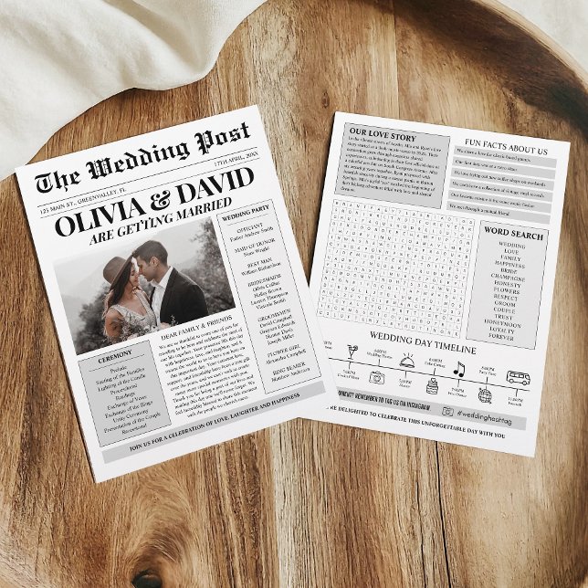 Unique Newspaper Wedding Program Timeline (Creator Uploaded)