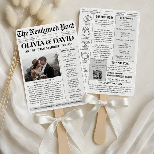 Unique Newspaper Wedding Program Timeline Hand Fan