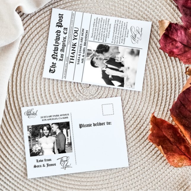 Unique Newspaper Wedding Thank You Postcard (Creator Uploaded)
