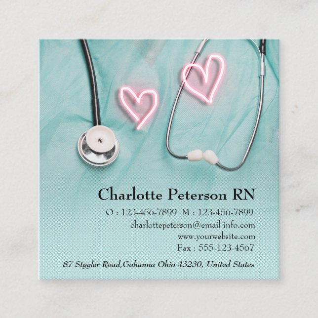 Unique Nurse Doctor Healthcare Square Business Card (Front)