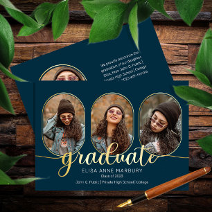 Unique Oblong 4 Photo Collage 2023 Graduation  Announcement