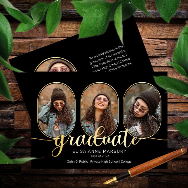 Unique Oblong 4 Photo Collage Graduation Announcement (Creator Uploaded)