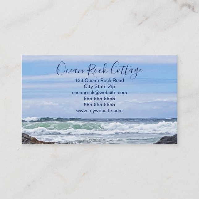 Unique Ocean Rock Beach House Vacation Rental Business Card (Front)