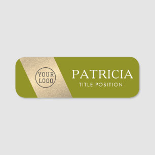 Unique Olive Green Golden Glitter Logo Name Tag