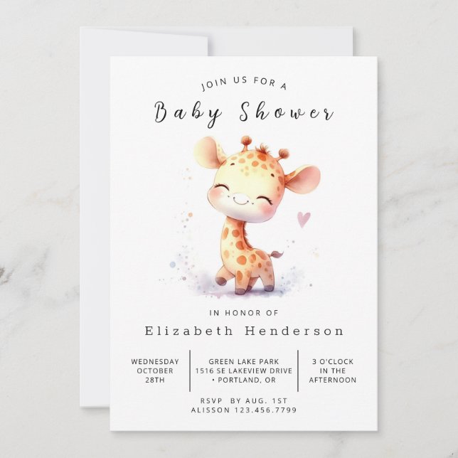 Unique Online Giraffe Baby Shower Invitation (Front)