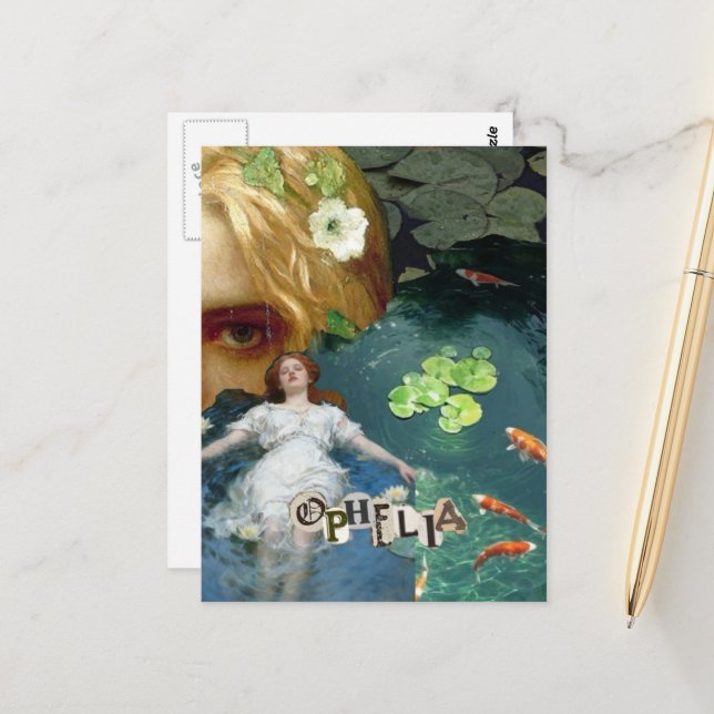 Unique Ophelia Mixed Media Collage Postcard (Front/Back In Situ)