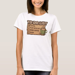 Unique Orange COFFEE PLAY WITH CAT Fashion Print T-Shirt