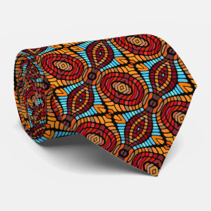 Unique Orange Red Aqua Turquoise Blue Black Tribal Tie
