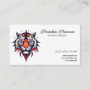 Unique Orange Tiger Head Illustration Tattoo Business Card