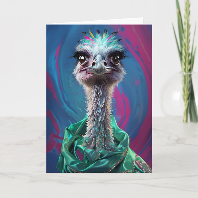 Unique Ostrich design Holiday Card (Front)