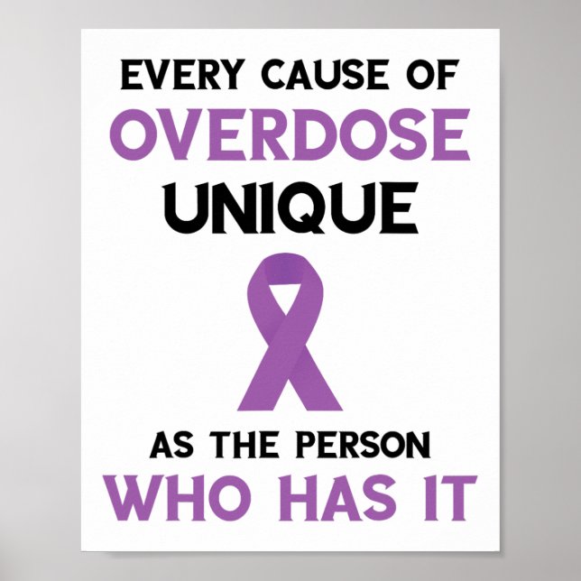 Unique Overdose Cause Purple Ribbon Overdose Aware Poster (Front)