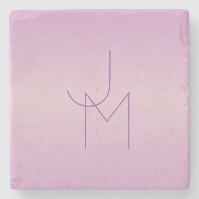 Unique Overlapping Monogram | Soft Lavender Pink Stone Coaster (Front)