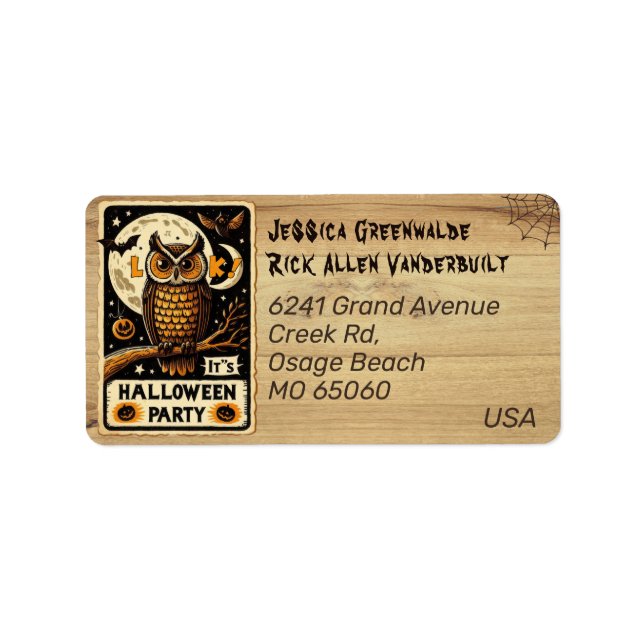 Unique Owl Halloween theme artsy custom address Label (Front)