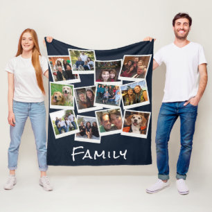 Unique Own Family Photo Frame Collage Navy Blue Fleece Blanket