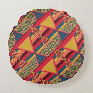 Unique Pan African Colourful Triangle Pattern Round Cushion