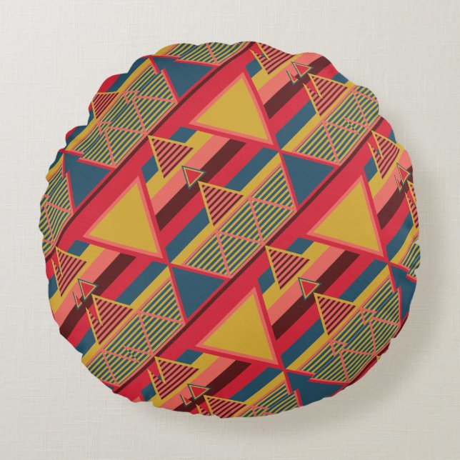 Unique Pan African Colourful Triangle Pattern Round Cushion (Front)