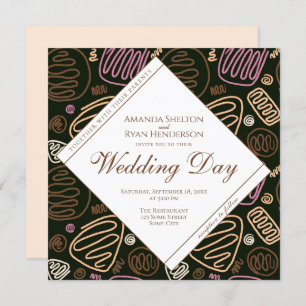 Unique Pastel Abstract One Line Art Wedding Invitation