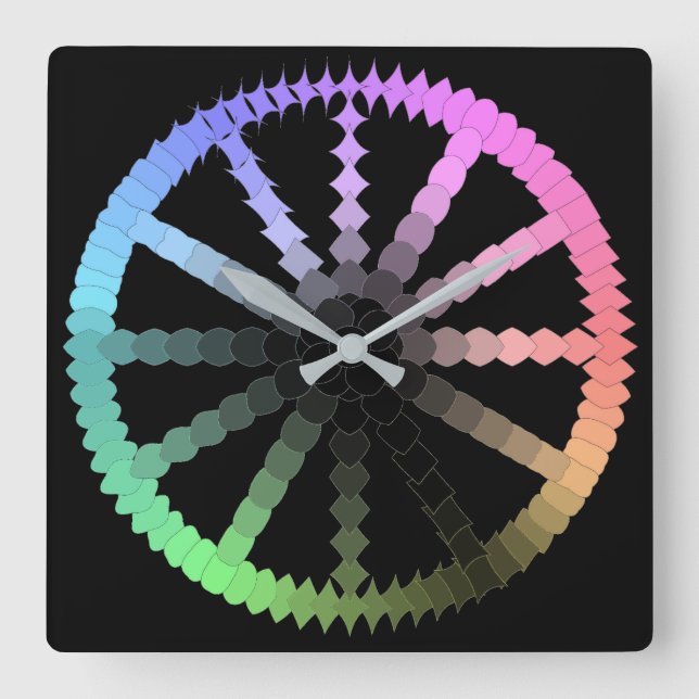 Unique Pastel Evolution Wheel w/Black Background Square Wall Clock (Front)
