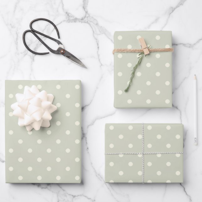 Unique Pastel Grey Beige & White Polka Dot Pattern Wrapping Paper Sheet (Front)