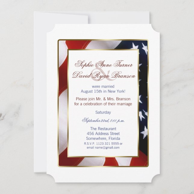 Unique Patriotic Elegant USA Flag Evening Wedding Invitation (Front)