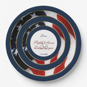 Unique Patriotic Elegant USA Flag Gold Wedding Paper Plate