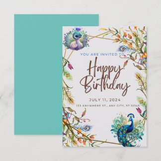 Unique Peacock Patina birthday Invitation
