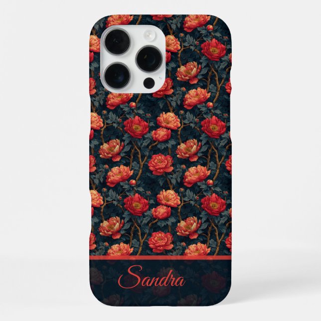 Unique Peonies Customisable Name Iphone Case (Back)