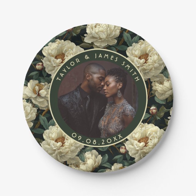 Unique Peonies Plates For Bridal Shower Party (Front)