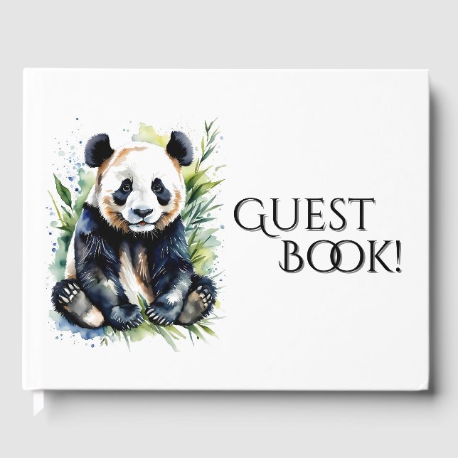 Unique Personal Watercolor Panda Bear  Guest Book (Front)