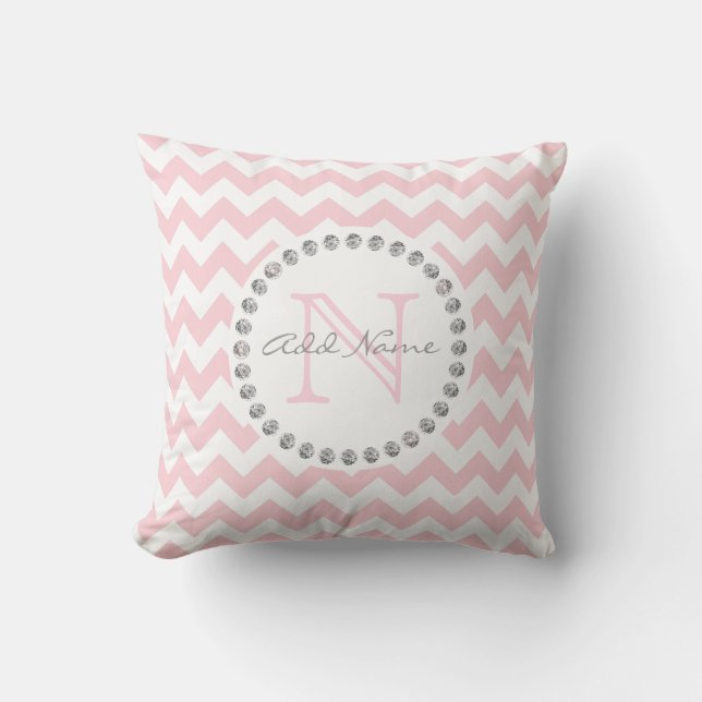 Unique Personalised Baby Pink Chevron - Diamonds Cushion (Front)