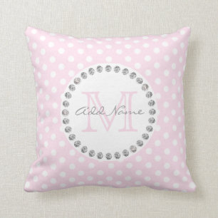 Unique Personalised Baby Pink Polka Dot - Diamonds Cushion