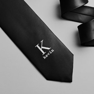 Unique personalised black and white monogram name tie
