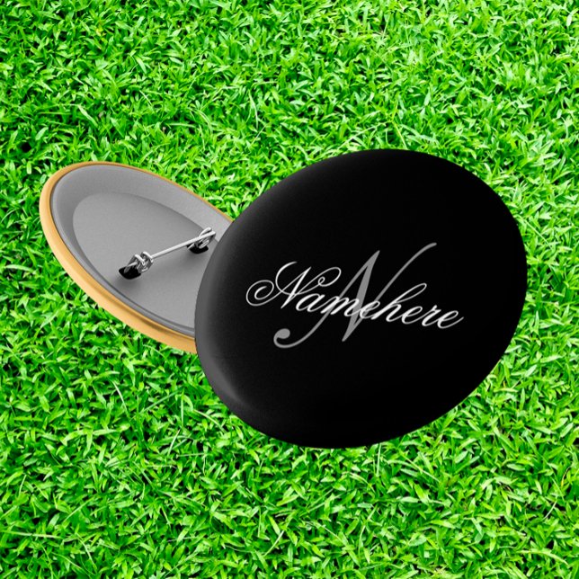 Unique Personalised Black and White Name Monogram 6 Cm Round Badge (Creator Uploaded)