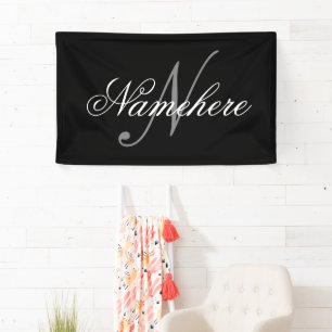 Unique Personalised Black and White Name Monogram Banner