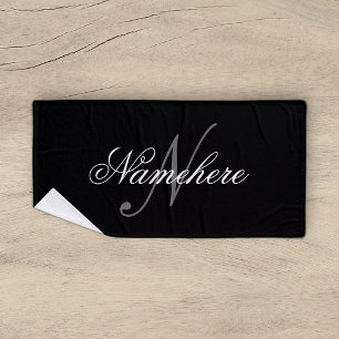 Unique Personalised Black and White Name Monogram Bath Towel