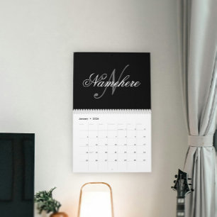 Unique Personalised Black and White Name Monogram Calendar