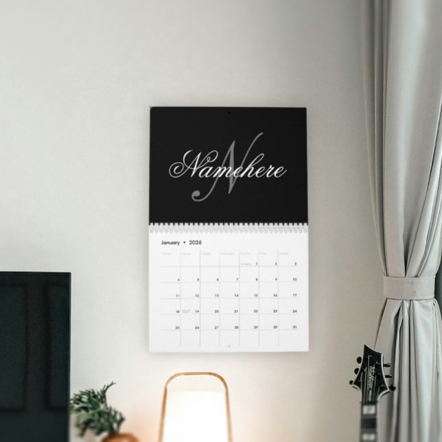 Unique Personalised Black and White Name Monogram Calendar (Creator Uploaded)