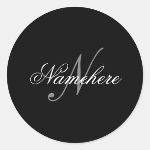 Unique Personalised Black and White Name Monogram Classic Round Sticker
