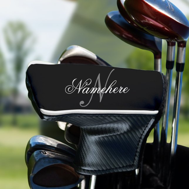 Unique Personalised Black and White Name Monogram Golf Head Cover (Creator Uploaded)
