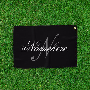 Unique Personalised Black and White Name Monogram Golf Towel